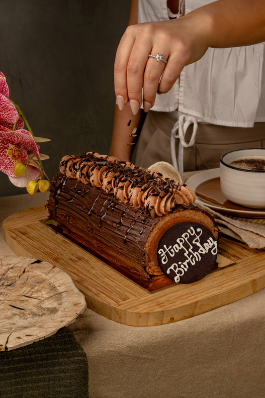 Chocolate Roulade with Happy Birthday Plaque