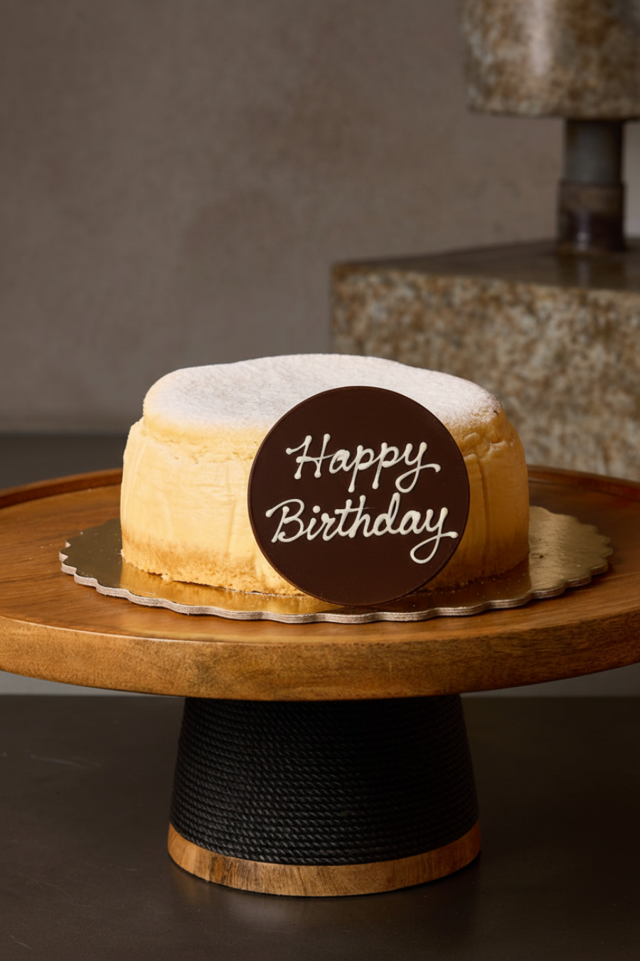 Happy Birthday plaque on Plain Cheesecake